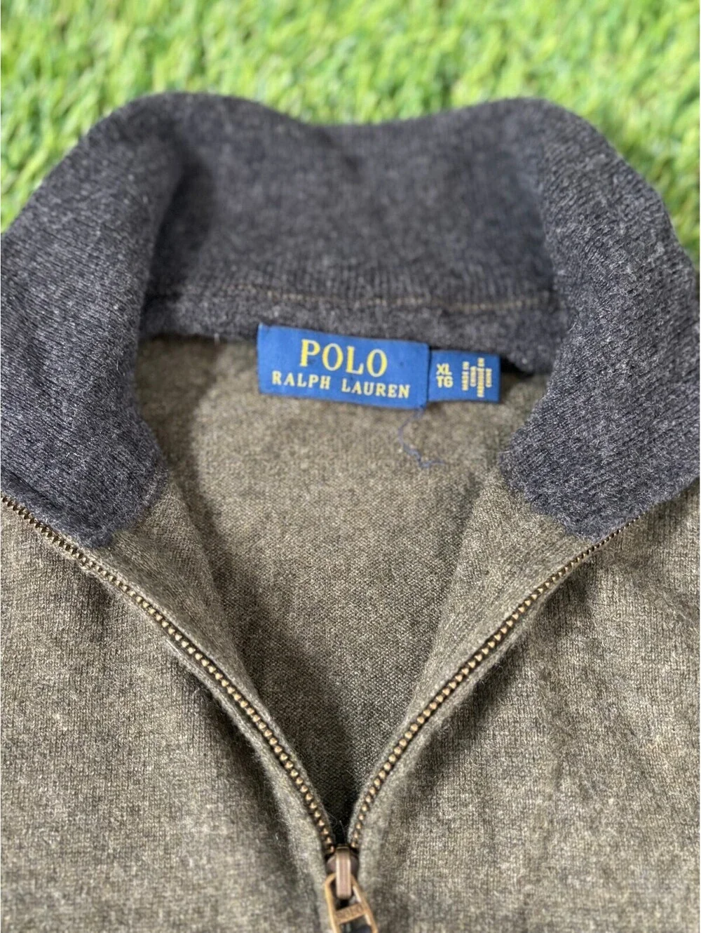 Vintage Polo Ralph Lauren Quarter Zip Sweater Gray 100% Lambs Wool Mens Size XL